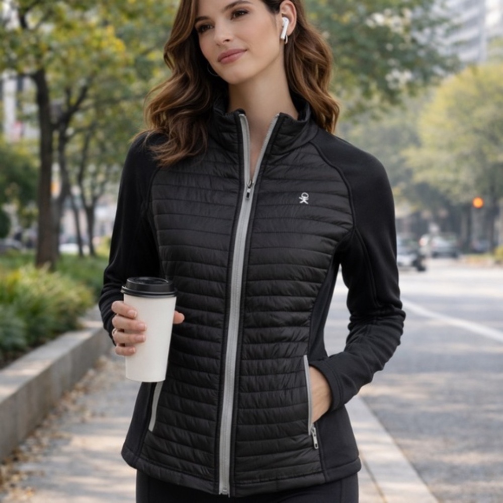 Little Donkey Andy Quilted Hybrid Zip Jacket – Black/Gray – XS
